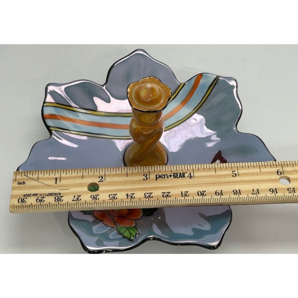 Lusterware Art Deco Noritake Blue Floral Butterfly Ring Trinket Tidbit Soap Dish - Picture 8 of 13